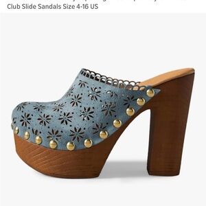 Stylish Blue Women's Clogs with Wooden Heel